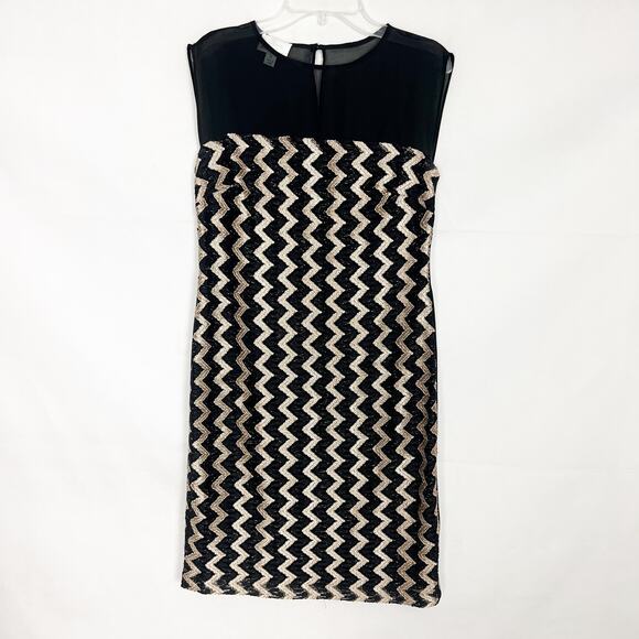 Donna Morgan Chevron Embroidered Mesh Dress Size 4 - Picture 1 of 8